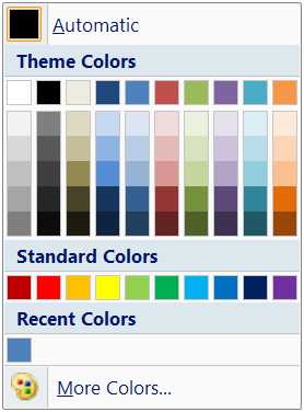 The Word 2007 Font Color Dropdown showing Theme colours