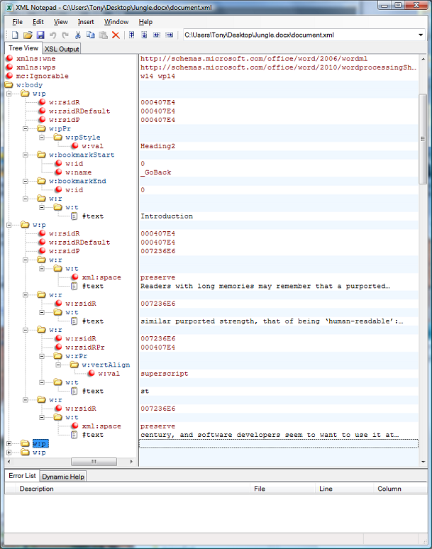 An even more expanded view in XML Notepad